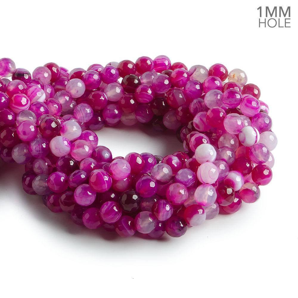 8mm Berry Pink Banded Agate faceted round beads 14.5 inch 46 pieces - The Bead Traders
