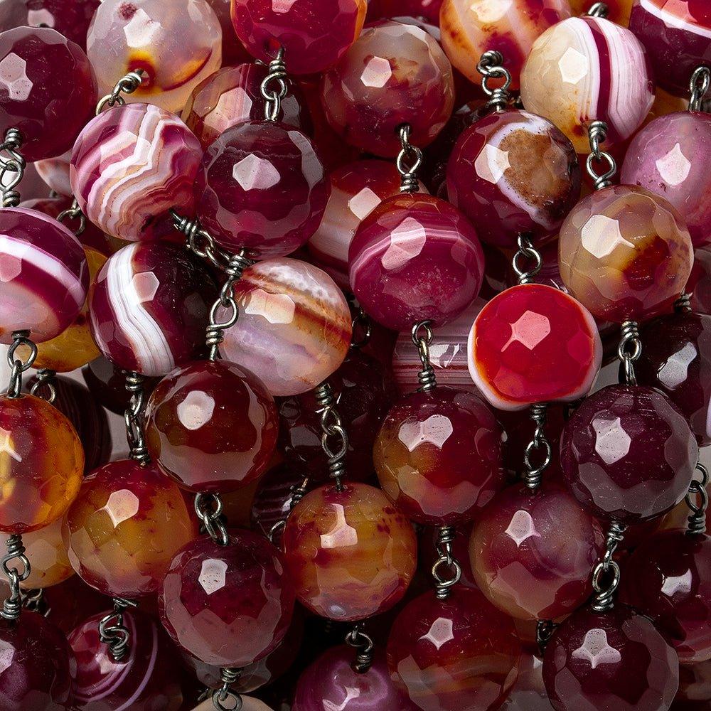 8mm Berry Red Banded Agate faceted round Black Gold Chain by the foot - The Bead Traders