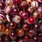8mm Berry Red Banded Agate faceted round Black Gold Chain by the foot - The Bead Traders