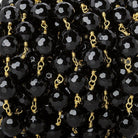 8mm Black Agate faceted round Gold Chain by the foot 21 beads - The Bead Traders