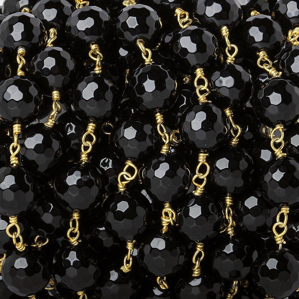 8mm Black Agate faceted round Gold Chain by the foot 21 beads - The Bead Traders