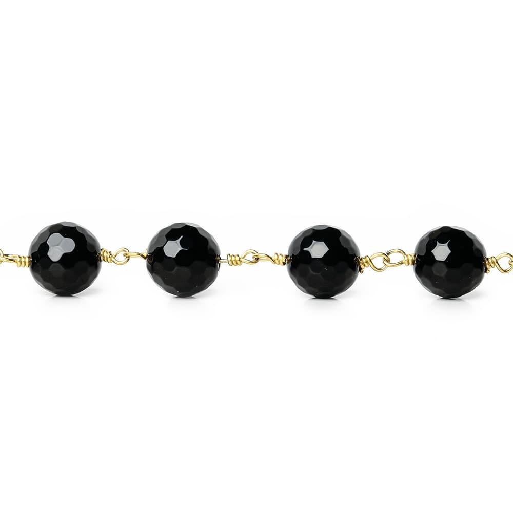8mm Black Agate faceted round Gold Chain by the foot 21 beads - The Bead Traders