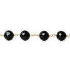 8mm Black Agate faceted round Gold Chain by the foot 21 beads - The Bead Traders