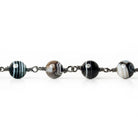 8mm Black Banded Agate plain round Black Gold Chain by the foot 19 pieces - The Bead Traders