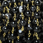 8mm Black Banded Agate plain round Gold Chain by the foot 21 beads - The Bead Traders