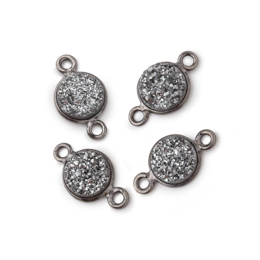 8mm Black Gold Bezeled Platinum Drusy Coin Connectors Set of 4 - The Bead Traders