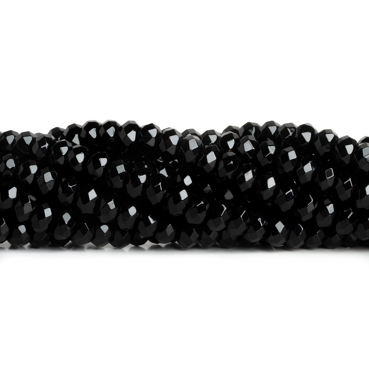 8mm Black Onyx Faceted Rondelles 15 inch 75 beads - The Bead Traders