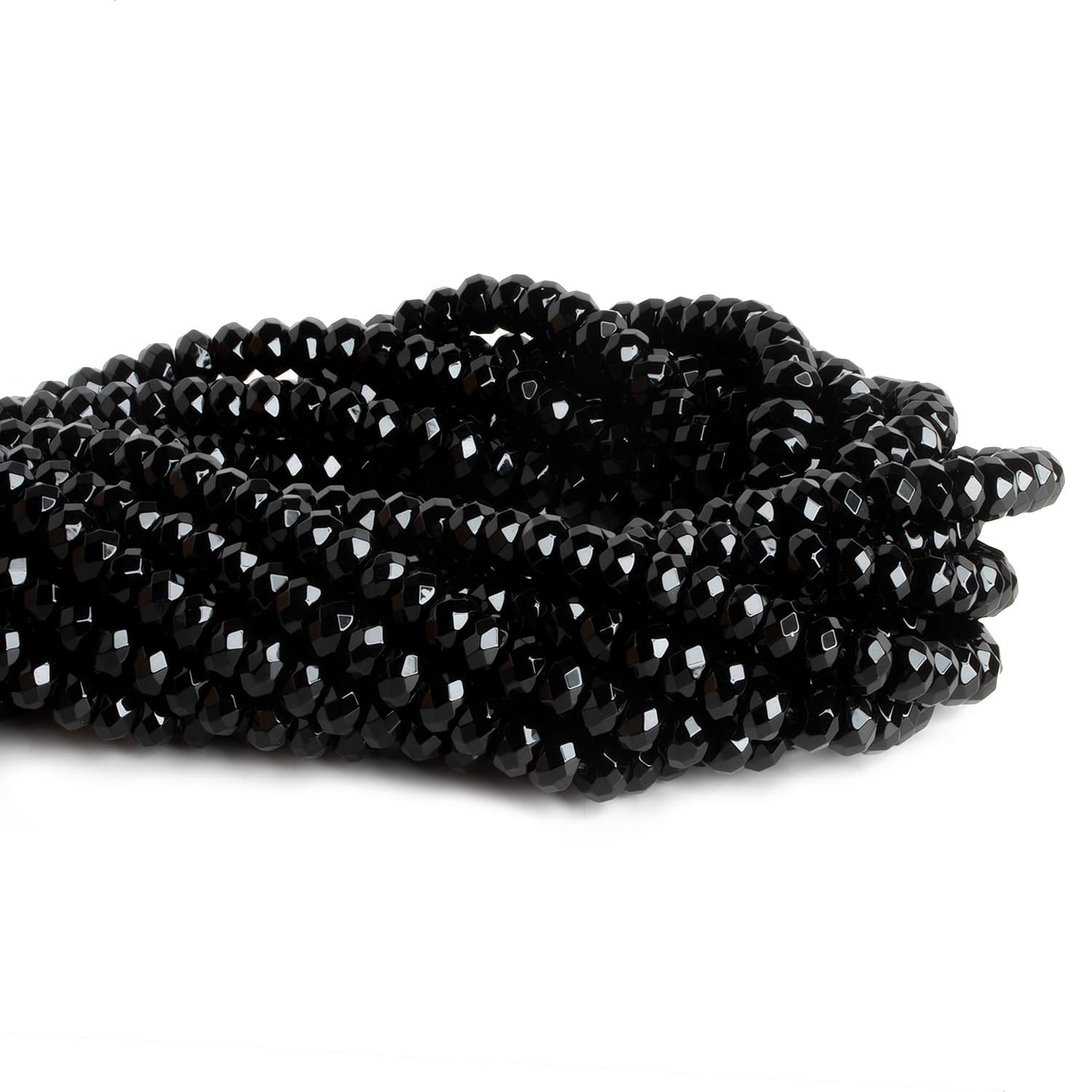 8mm Black Onyx Faceted Rondelles 15 inch 75 beads - The Bead Traders
