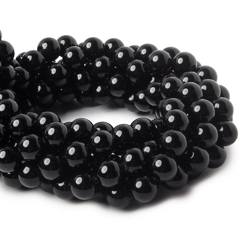 8mm Black Tourmaline plain round beads 15.5 inch 49 pieces - The Bead Traders