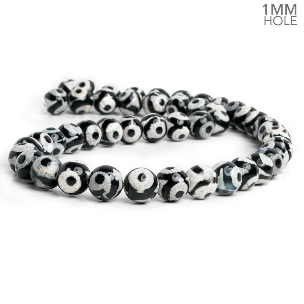 8mm Black & White Evil Eye Agate Plain Round Beads 15 inch 48 pieces - The Bead Traders