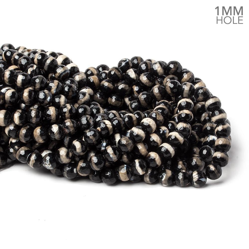 8mm Black & White Tibetan Agate faceted rounds 14.5 inch 47 beads - The Bead Traders