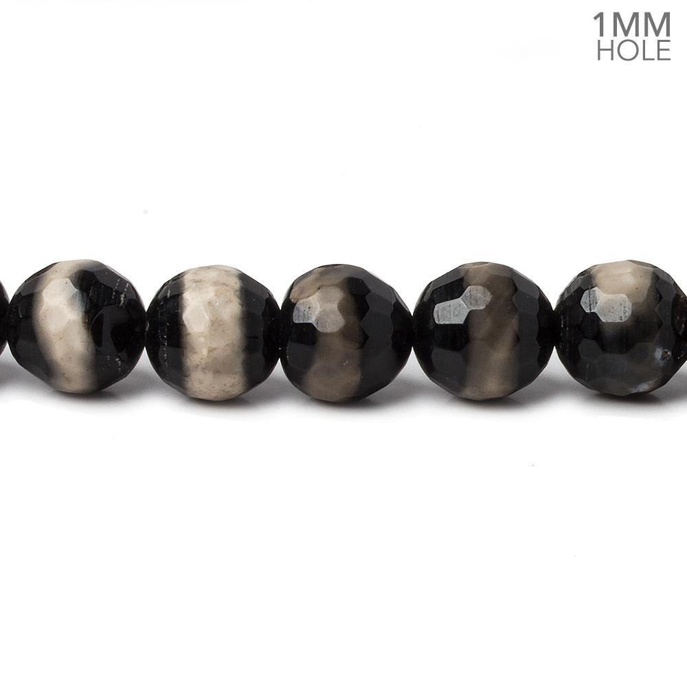 8mm Black & White Tibetan Agate faceted rounds 14.5 inch 47 beads - The Bead Traders