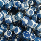 8mm Blue Honeycomb Tibetan Agate round Black Gold Chain by the foot with 21 pcs - The Bead Traders
