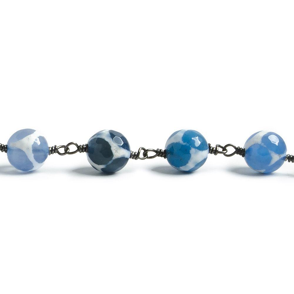 8mm Blue Honeycomb Tibetan Agate round Black Gold Chain by the foot with 21 pcs - The Bead Traders