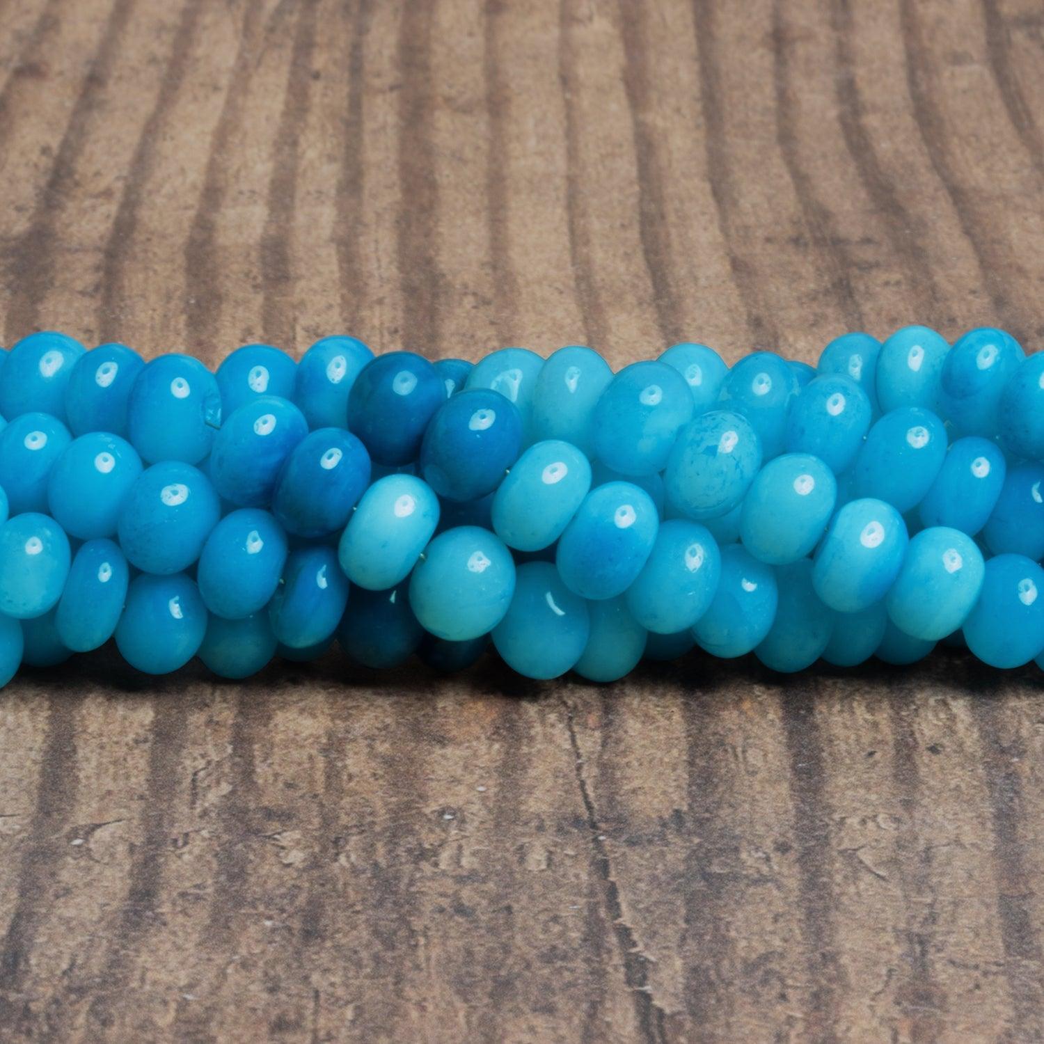 8mm Blue Opal Plain Rondelles 16 inch 75 beads - The Bead Traders