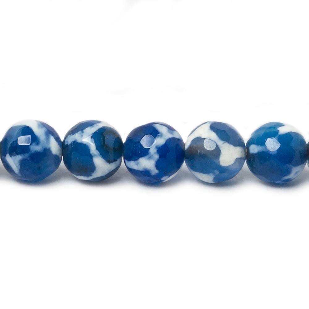 8mm Blue & White Honeycomb Tibetan Agate faceted rounds 15 inch 47 beads - The Bead Traders