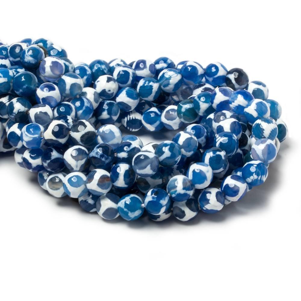 8mm Blue & White Honeycomb Tibetan Agate faceted rounds 15 inch 47 beads - The Bead Traders