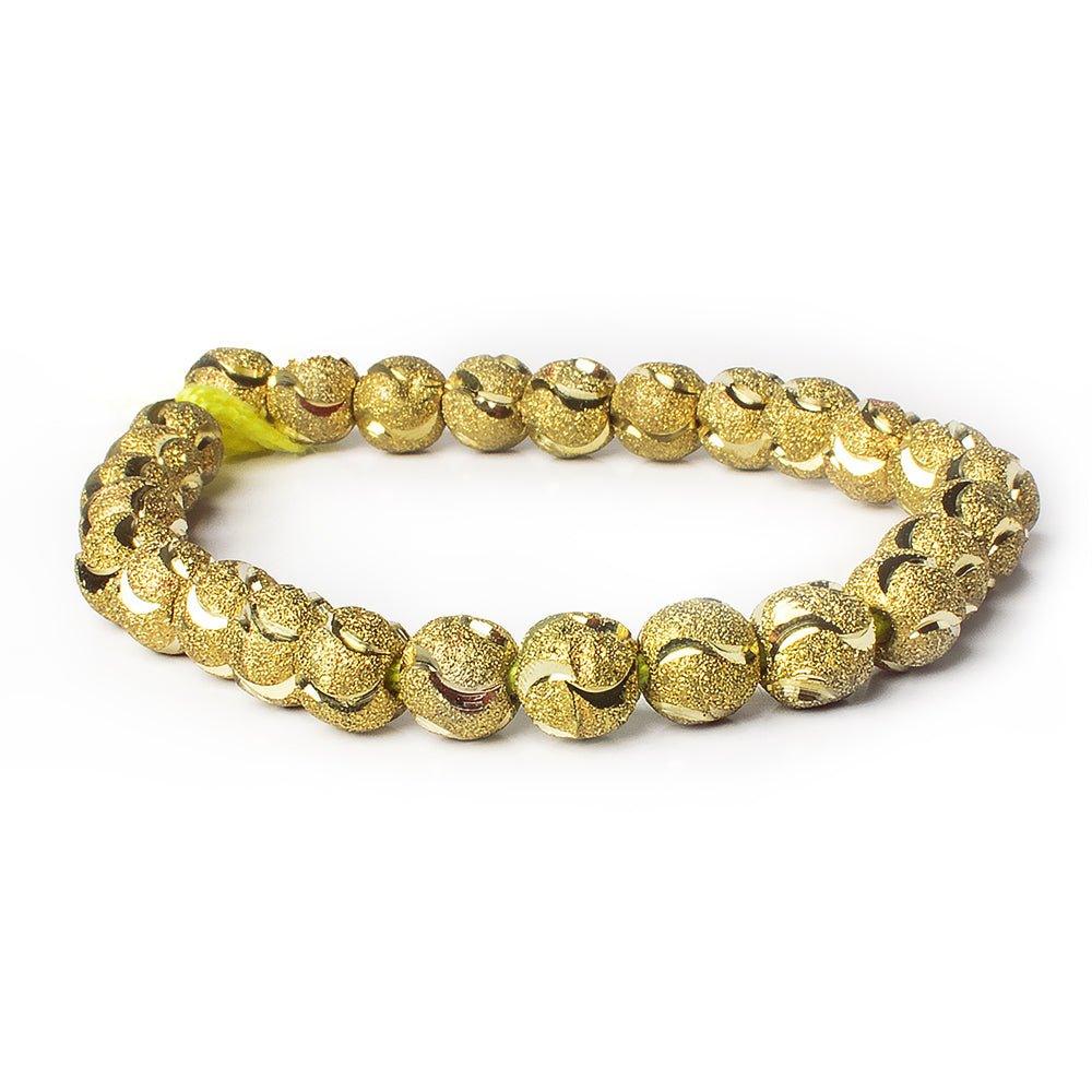 8mm Brass Textured with Shiny Half Moon Round Beads, 8 inch - The Bead Traders