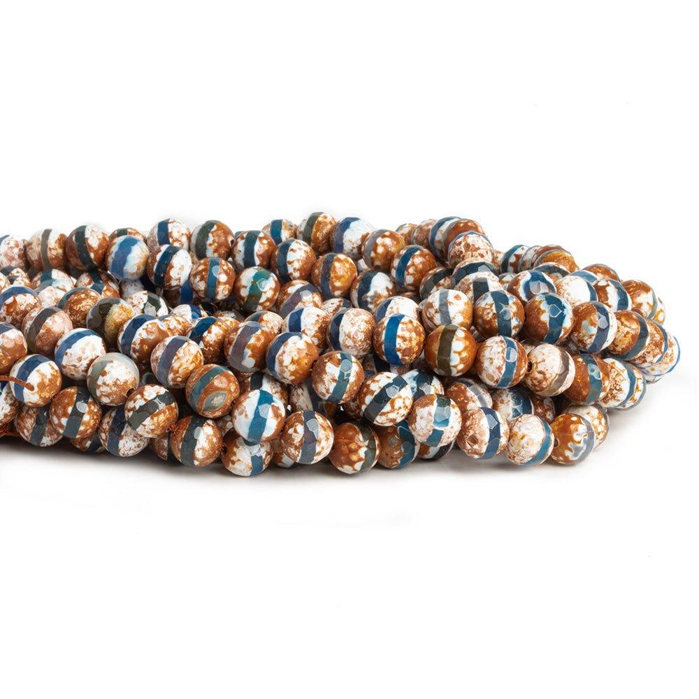 8mm Brown & Blue Tibetan Agate Faceted Rounds 15 inch 45 beads - The Bead Traders