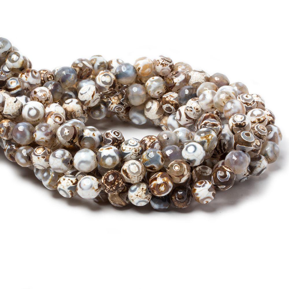 8mm Brown, Grey, & Tan Tibetan Agate faceted rounds 15 inch 47 beads - The Bead Traders