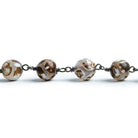 8mm Brown Honeycomb Tibetan Agate round Black Gold Chain by the foot with 21 pcs - The Bead Traders