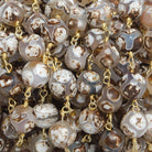 8mm Brown Honeycomb Tibetan Agate round Gold Chain by the foot with 21 pcs - The Bead Traders