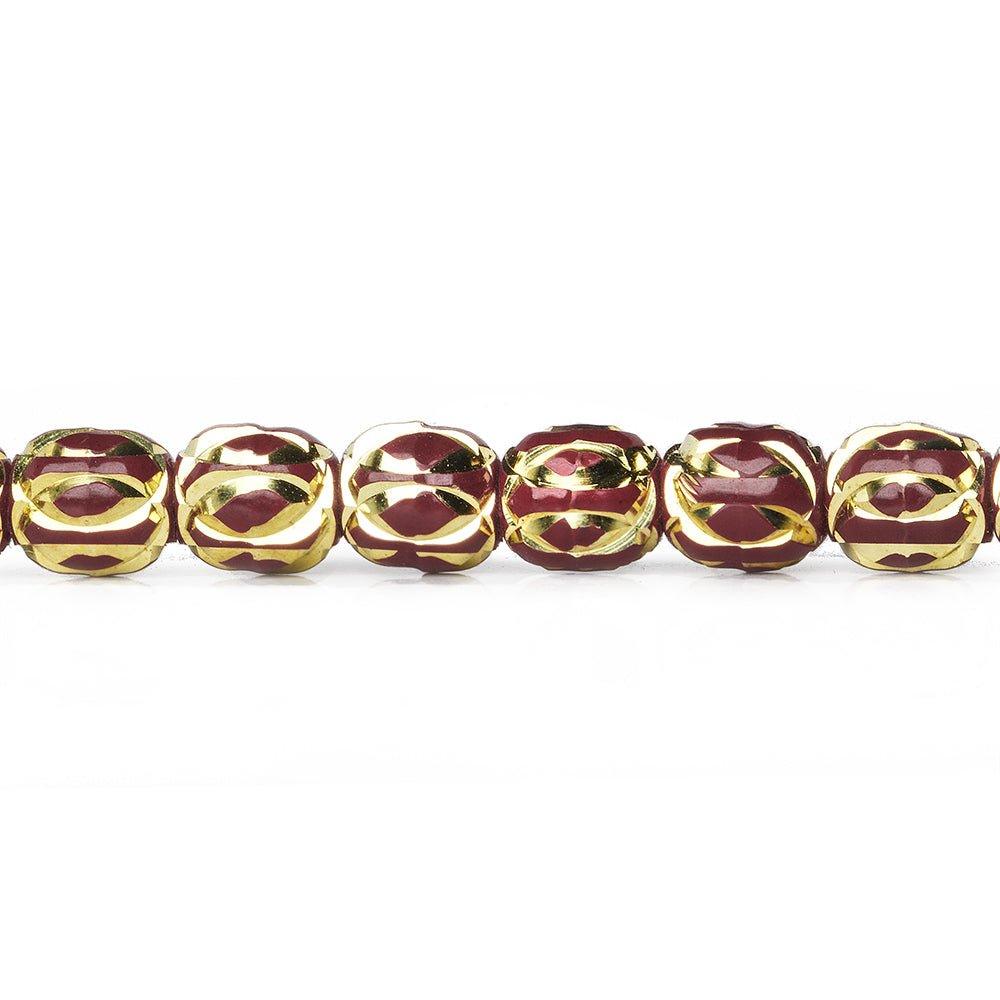 8mm Burgundy Enamel Elliptical Diamond Cut Brass Rounds Beads, 8 inch - The Bead Traders
