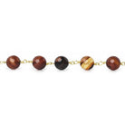 8mm Burnt Orange Banded Agate faceted round Gold Chain by the foot 21 beads - The Bead Traders
