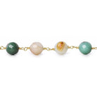 8mm Burnt Orange & Green Banded Agate faceted round Gold Chain by the foot 21 beads - The Bead Traders
