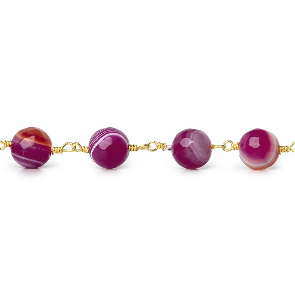 8mm Candy Apple Red Agate faceted round Gold Chain by the foot 21 beads - The Bead Traders