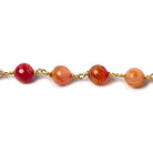 8mm Candy Red Banded Agate Rounds Gold plated Chain by the foot 21 pcs - The Bead Traders