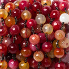 8mm Candy Red Banded Agate Rounds Gunmetal Chain by the foot 21 pcs - The Bead Traders