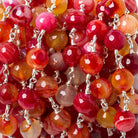 8mm Candy Red Banded Agate Rounds Silver plated Chain by the foot 21 pcs - The Bead Traders