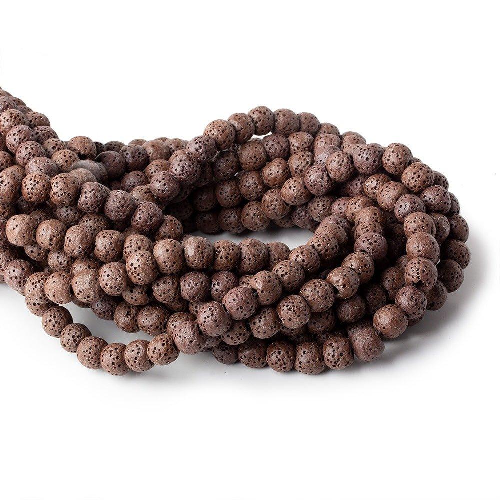 8mm Cocoa Brown White Lava Rock plain rounds 16 inch 51 beads - The Bead Traders