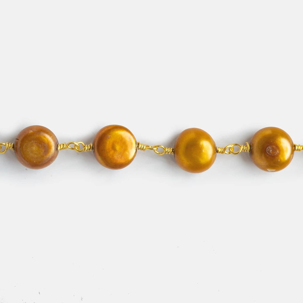 8mm Copper Button Freshwater Pearl Gold Chain - The Bead Traders