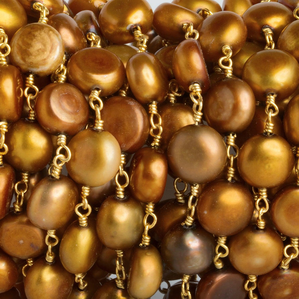 8mm Copper Button Freshwater Pearl Gold Chain - The Bead Traders