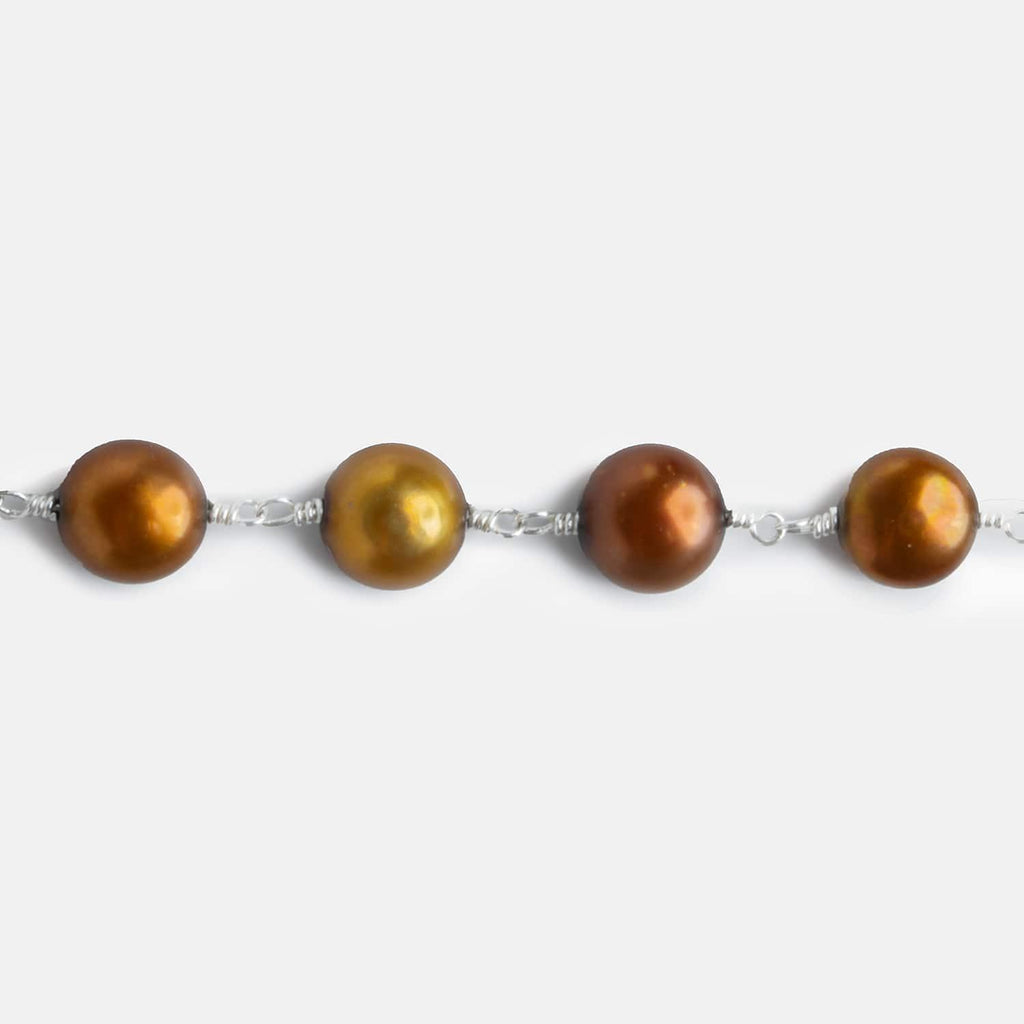 8mm Copper Button Freshwater Pearl Silver Chain - The Bead Traders