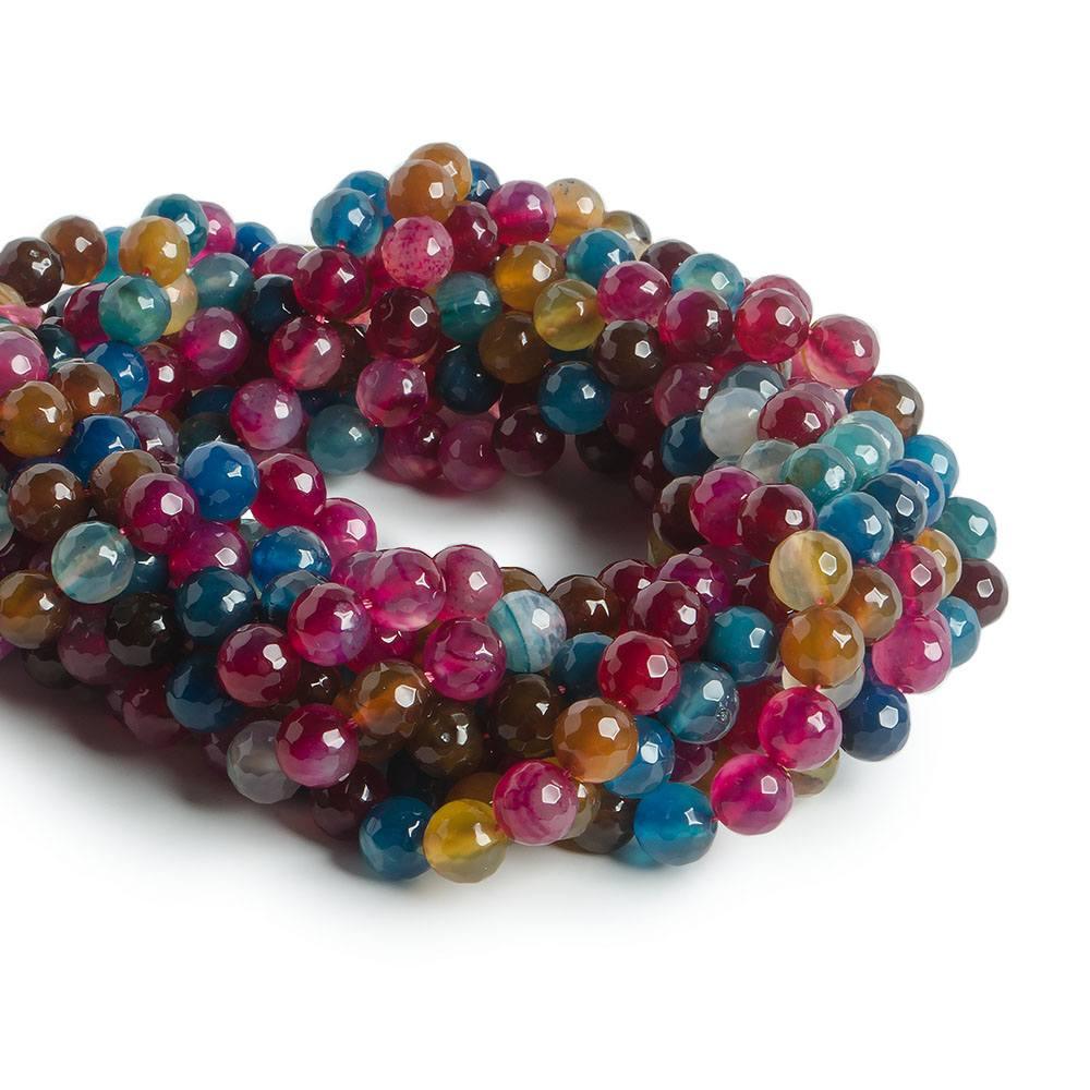 8mm Dark Multi Color Agate faceted round beads 14.5 inch 47 pieces - The Bead Traders