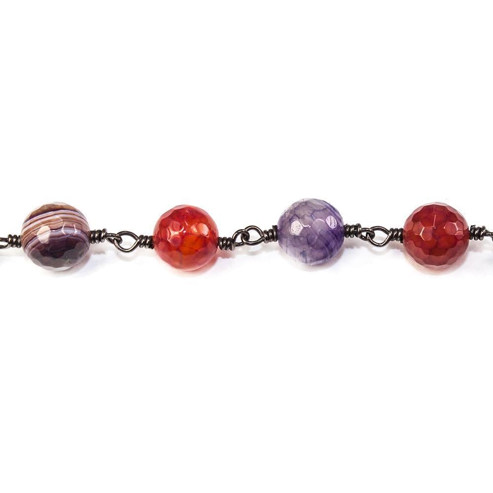 8mm Dark Multi Color Agate faceted round Black Gold Chain sold by the foot - The Bead Traders