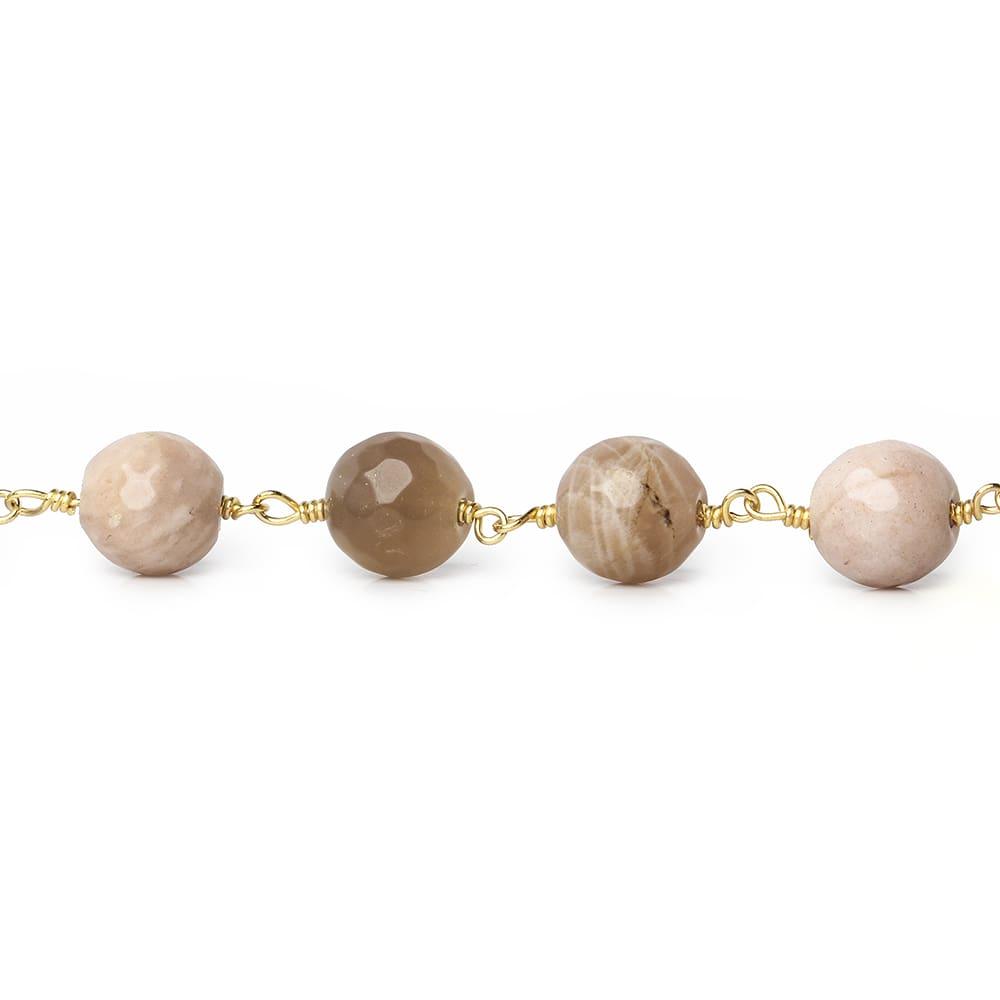 8mm Dark Sunstone faceted round Gold Chain by the foot 21 beads - The Bead Traders