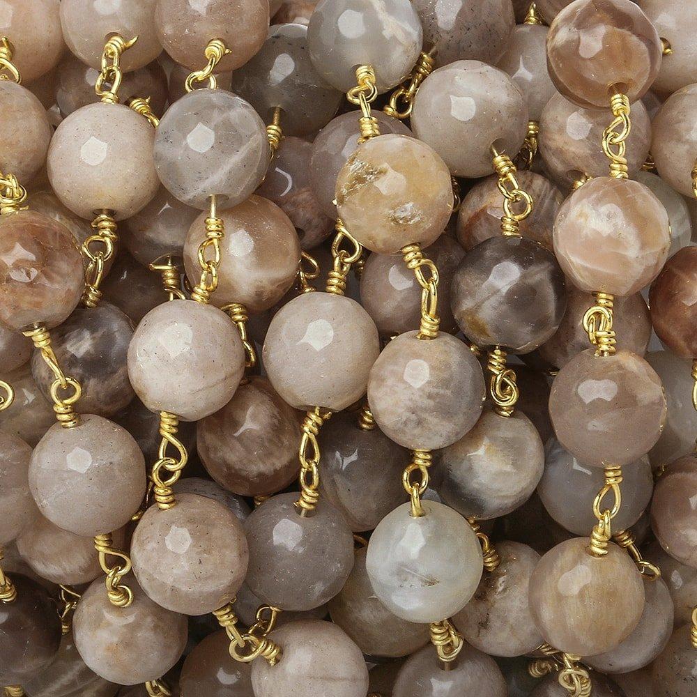 8mm Dark Sunstone faceted round Gold Chain by the foot 21 beads - The Bead Traders