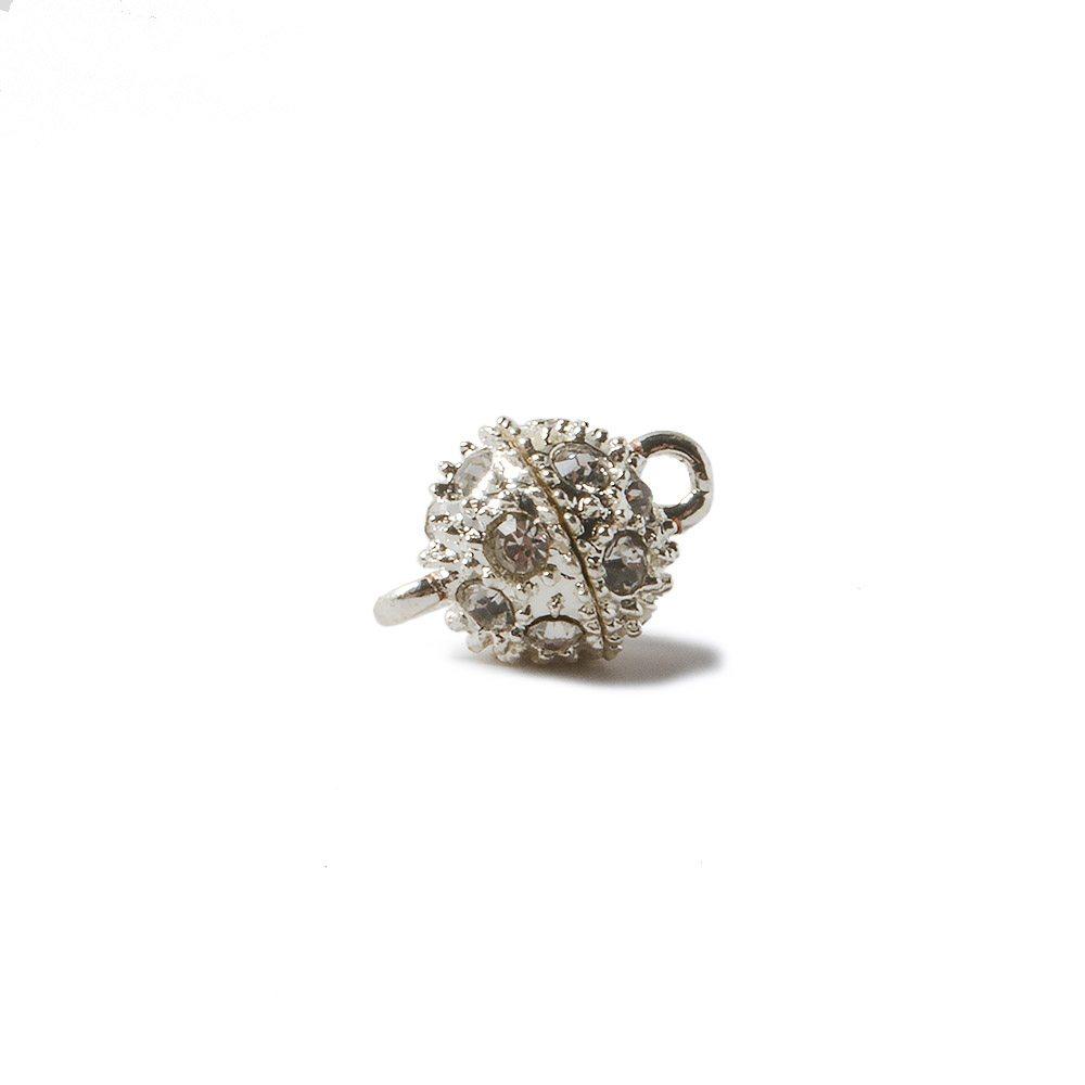 8mm diameter Colorless Crystal pave' Silvertone Magnetic Ball Clasp - The Bead Traders