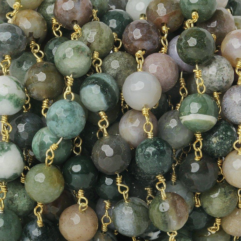 8mm Fancy Jasper faceted round Gold Chain by the foot 21 beads - The Bead Traders