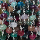 8mm Festive Crackled Agate faceted rondelle Silver plated Chain by the foot 24 pieces - The Bead Traders