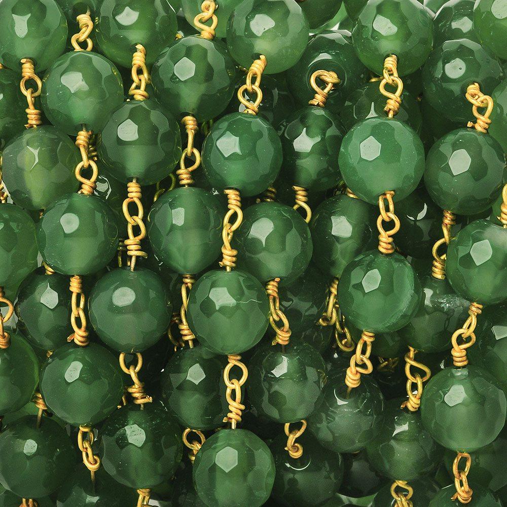 8mm Forest Green Agate faceted round Gold Chain by the foot 21 beads - The Bead Traders