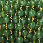 8mm Forest Green Agate faceted round Gold Chain by the foot 21 beads - The Bead Traders