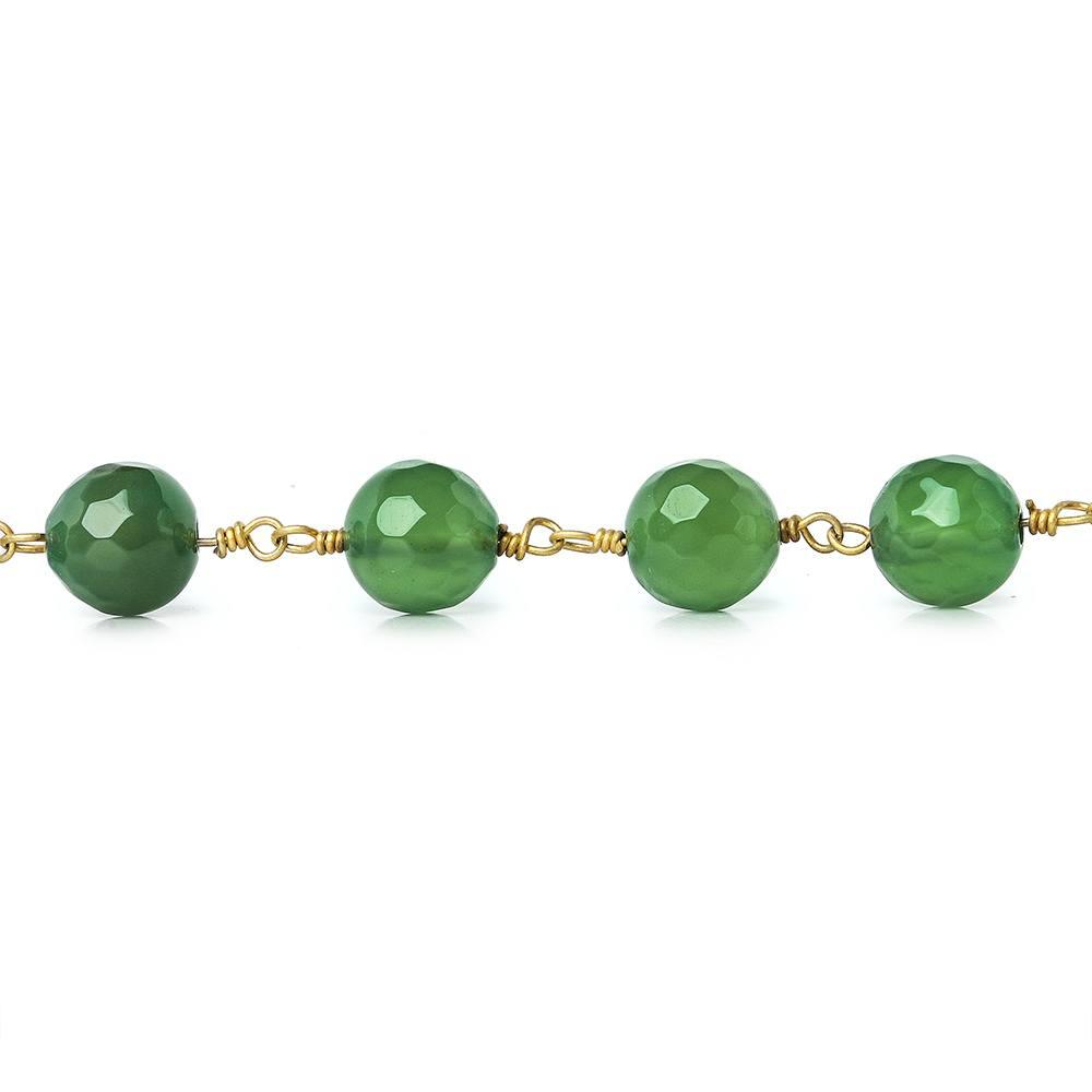 8mm Forest Green Agate faceted round Gold Chain by the foot 21 beads - The Bead Traders