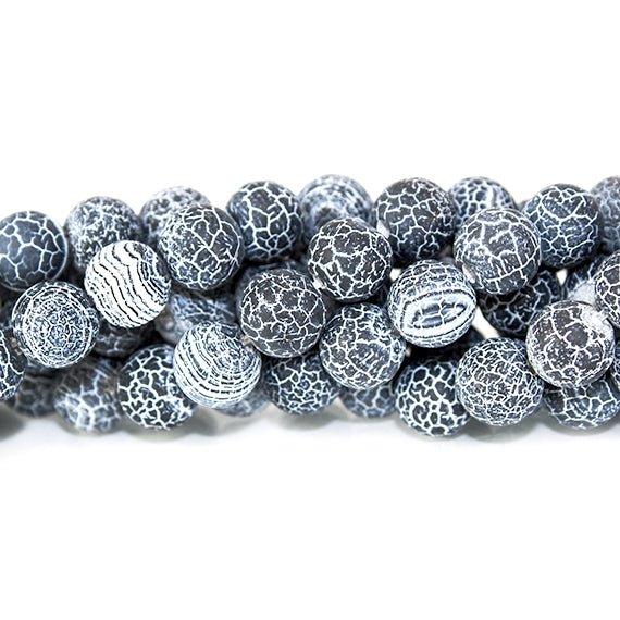 8mm Frosted Crackled Black Agate plain round beads 15 inch 50 pieces - The Bead Traders