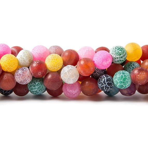 8mm Frosted Multi Color Crackled Agate plain round beads 14.75 inch 45 pieces - The Bead Traders