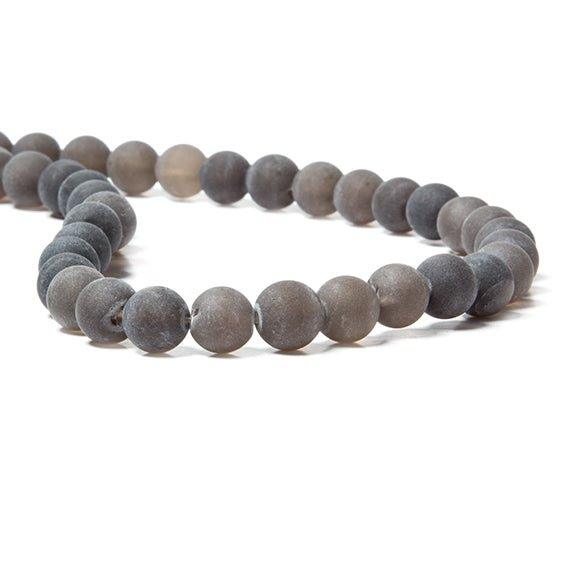 8mm Frosted Smoky Quartz plain round beads 15 inch 49 pieces - The Bead Traders
